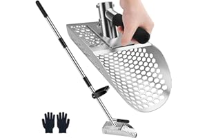 Hermsche Long Handle Sand Scoop with Grip, Heavy Duty Stainless Steel Sand Sifter Shovel for Beach, Metal Detecting Scoop Handheld with Long Steel Handle Pole Design for Underwater Treasure Hunting