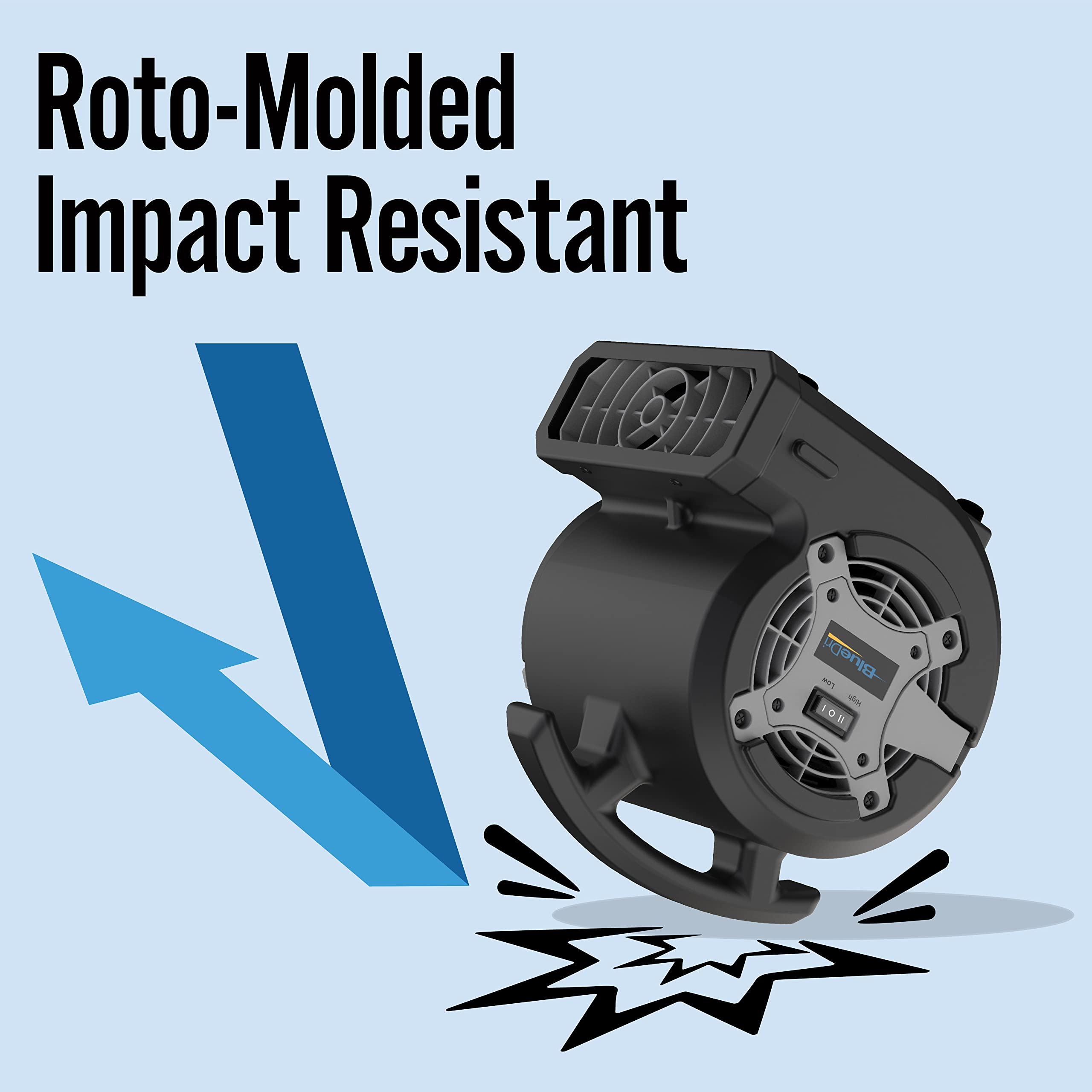 Lasko BlueDri Portable 1/8 HP Mini Multi-Purpose Air Mover Blower Utility Fan for Home, Carpet and Floor Drying, Black, BD-VP-15-BK, Medium