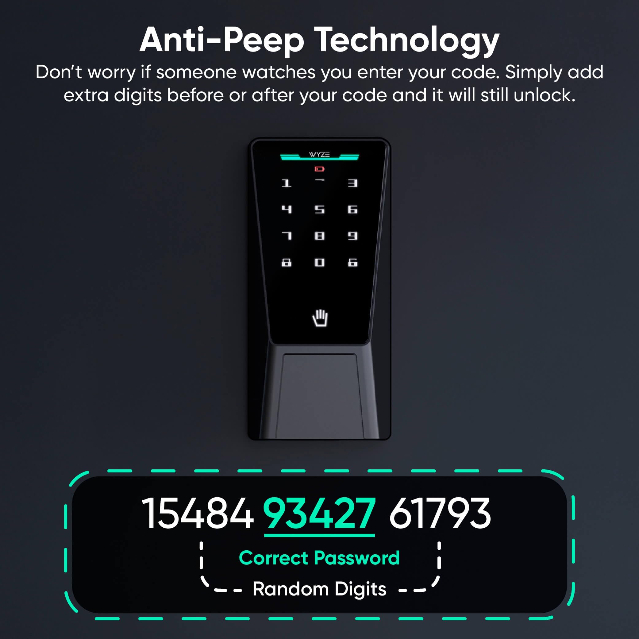 Wyze Palm Lock, Smart Door Lock with Palm Vein Recognition, Keyless Entry Smart Locks for Front Door, Keypad, Auto Lock, Dual Battery, Wi-Fi, Works with Alexa & Google, BHMA, IP53, Mechanical Key