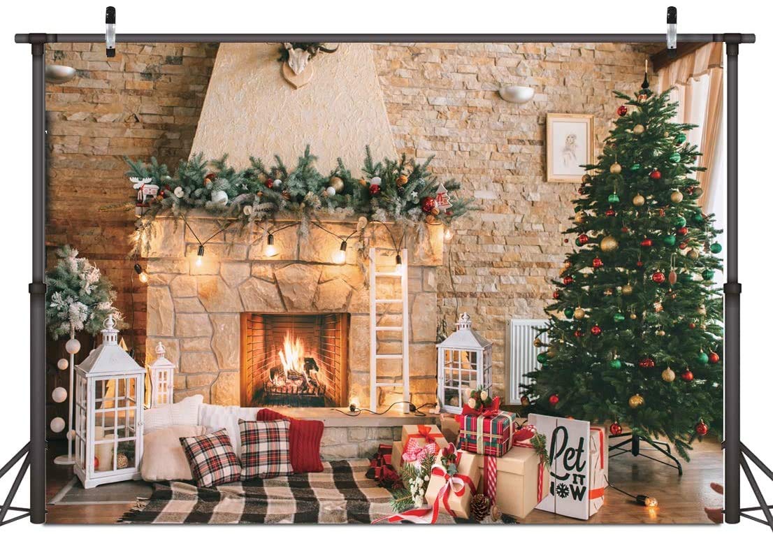 Dudaacvt 10x8ft Christmas Fireplace Theme Backdrop for Photography ...