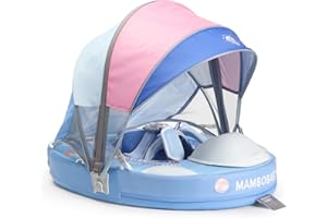 28°C Mambobaby Baby Pool Float with Canopy & Tail Mambobaby Baby Swim Float Non-Inflatable Solid Baby Float Upgrade Soft Waterproof Skin-Friendly Material Infant Swim Float (Deluxe Edition)