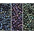Miyuki Delica Seed Beads Bundle: Size 11/0, Blue Iris DB002, Green Iris DB003, Purple Iris DB004 - 3 Tubes of 7.2 Grams ea