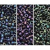 Miyuki Delica Seed Beads Bundle: Size 11/0, Blue Iris DB002, Green Iris DB003, Purple Iris DB004 - 3 Tubes of 7.2 Grams ea