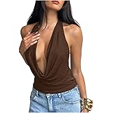 MakeMeChic Women's Going Out Halter Tops Backless Y2k Cowl Neck Tops Rave Outfits