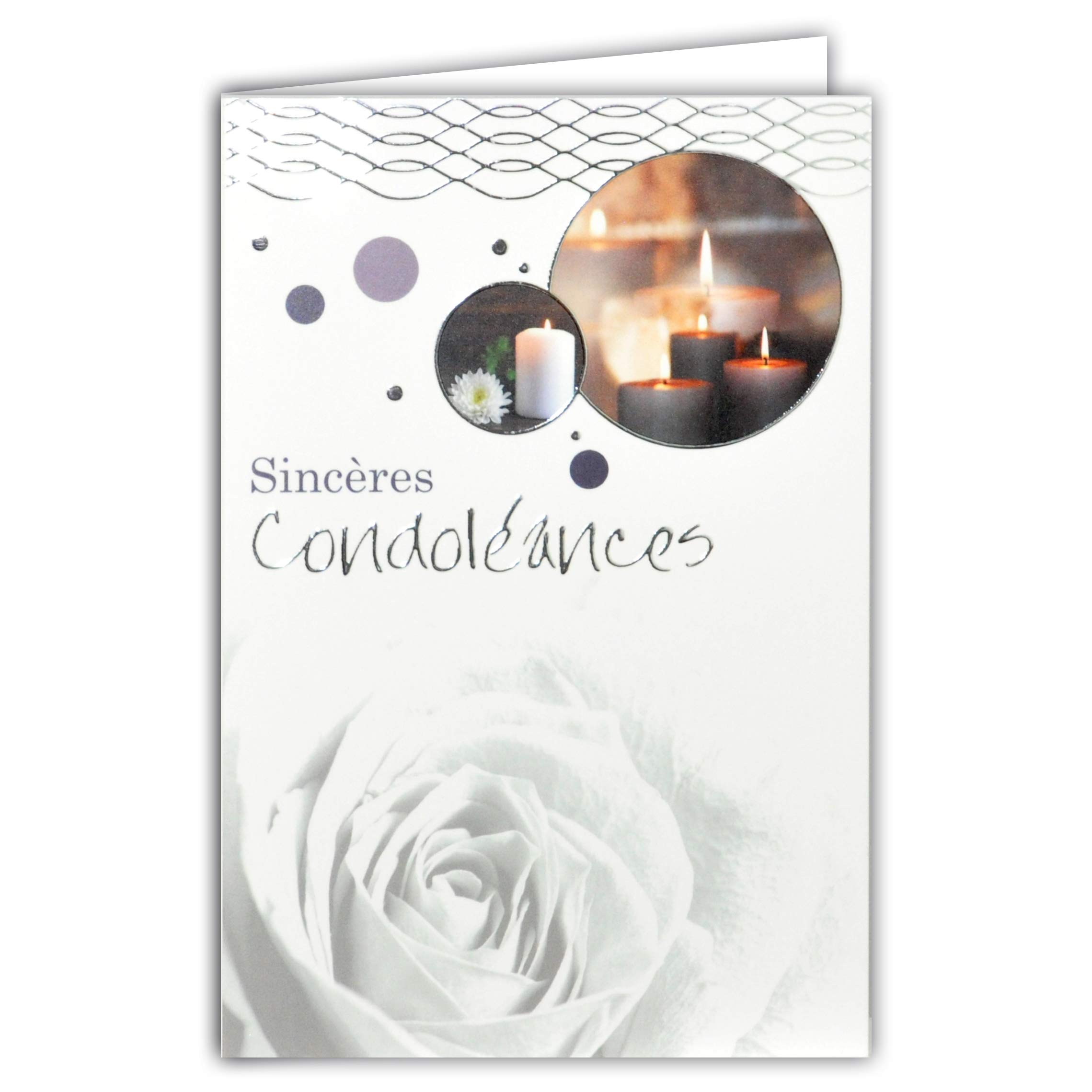 Grey Silver Grey Shiny Excess Deuil Pink Flower Candles Condolence Card Made in France