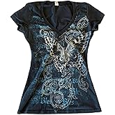 Grunge Shirts Emo Clothes Teen Girls Vintage Graphic Tee Y2k 2000s Goth Top Women Mcbling Short Sleeve Streetwear