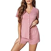 Pjmlifecoco Split Short Pajamas Set for Women Short Sleeve V Neck Sleepwear Button Down Nightwear Pjs Lounge Sets