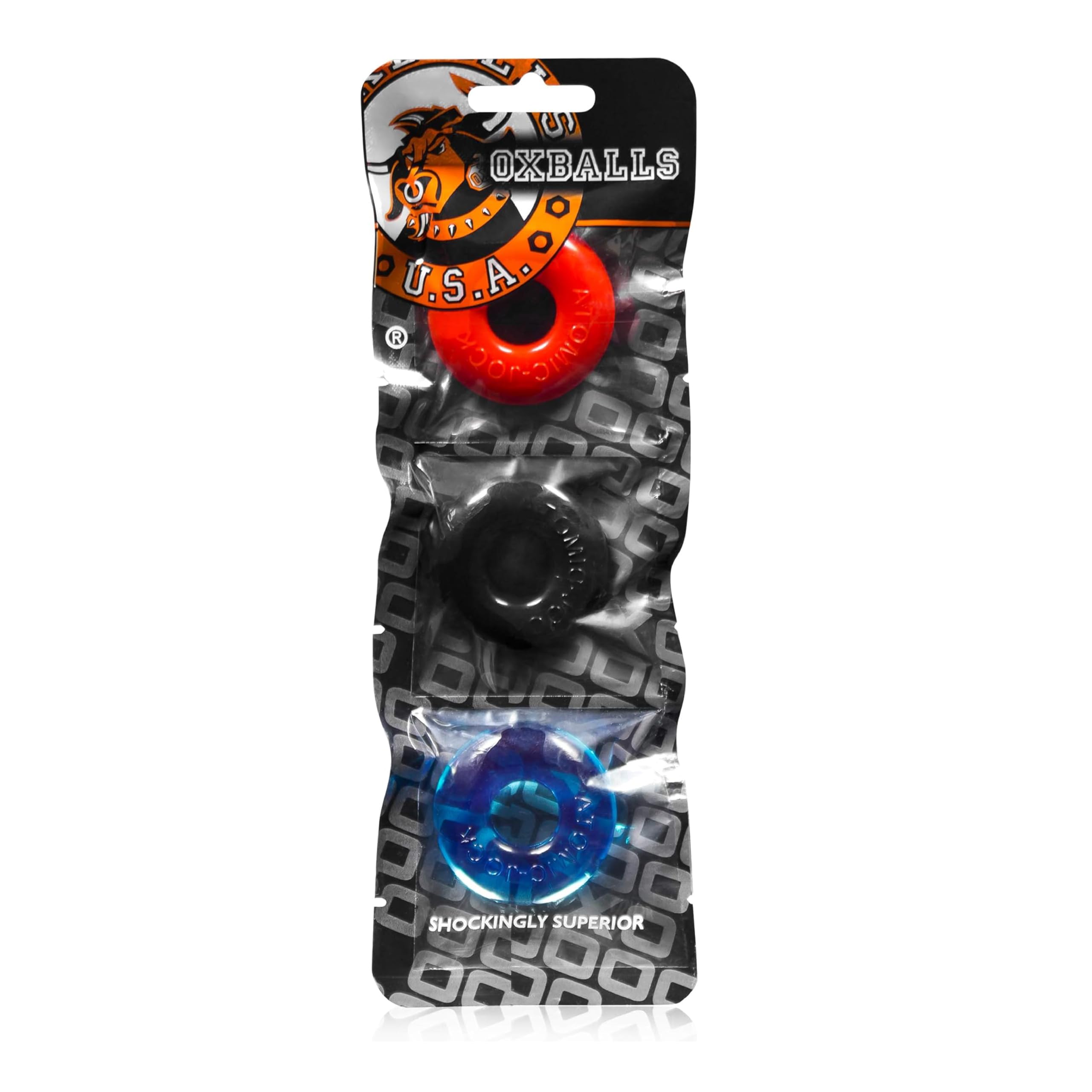 OXBALLS OX-1324-MULTI Donut Black Ringer, Small, Pack of 3