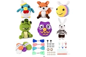 KIMOCHIII 6Pcs Crochet Kit for Beginners, 2025 Upgraded Animal Crochet Kit, DIY Craft for Adults and Kids, All in One Crochet Knitting Kit, Comes with Step-by-Step Video Tutorials(B)