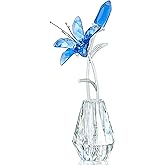 H&D HYALINE & DORA Crystal Calla Lily Flower Figurine Collectible Wedding Bouquets with Crystal Vase for Home Wedding Party Decor, Blue Flower with Sliver Metal Stem