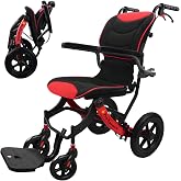 Wheelchairs for Adults &ndash;Transport Wheelchair Lightweight Foldable with Telescopic Handle, 16-Inch Seat Width, Portable Travel Wheelchair for Seniors, Supports Up to 350 lbs,Red