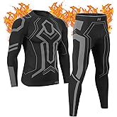 MEETWEE Men's Thermal Underwear Set, Winter Ski Gear Fleece Lined Long Johns Base Layer Warm Top & Bottom for Skiing Black