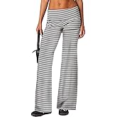 Luckinbaby Women's Flare Skinny Pants Fold Over Leggings Stretch Bootcut Bell Bottom Slim Fit Yoga Pants Y2k Joggers