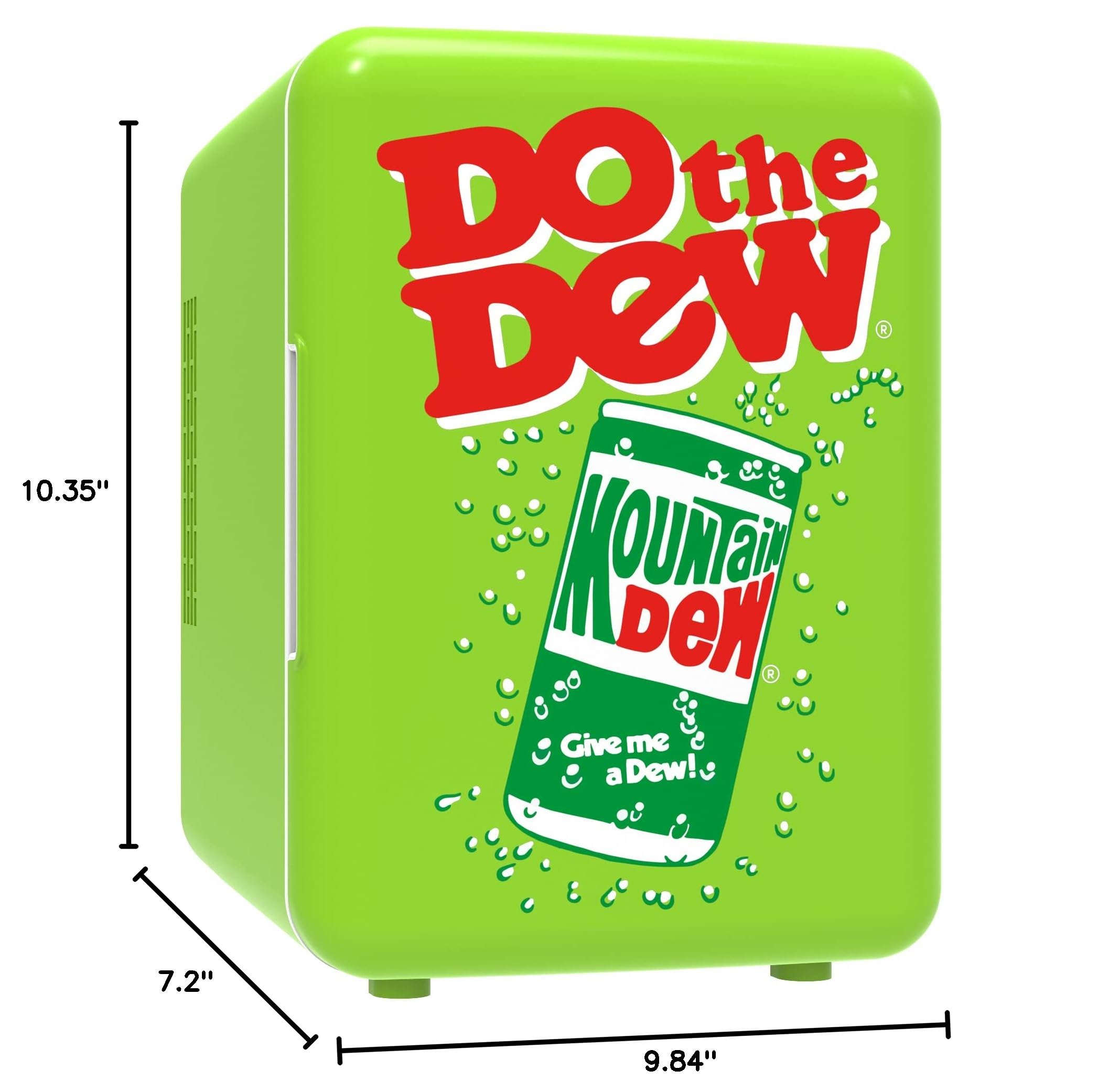 CURTIS MIS151MD Mountain Dew Retro, Mini Portable Compact Personal Fridge Cooler, 4 Liter Capacity Chills Six 12 oz Cans, 100% Freon-Free & Eco Friendly, 6, White/Green