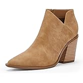 Womens Pointed Toe Ankle Boots Block Stacked Chunky Heel Cutout Side Zipper Fall Booties Shoe