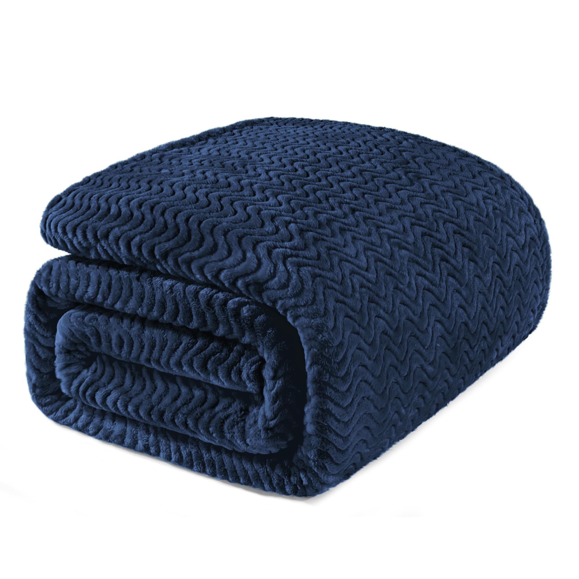 Exclusivo Mezcla Double Size Fleece Blanket for Bed, 230x168 CM Cozy Lightweight Blankets for All Season, Decorative Giftable Fuzzy Plush Wave Textured Suitable for Women, Men, Navy Blue