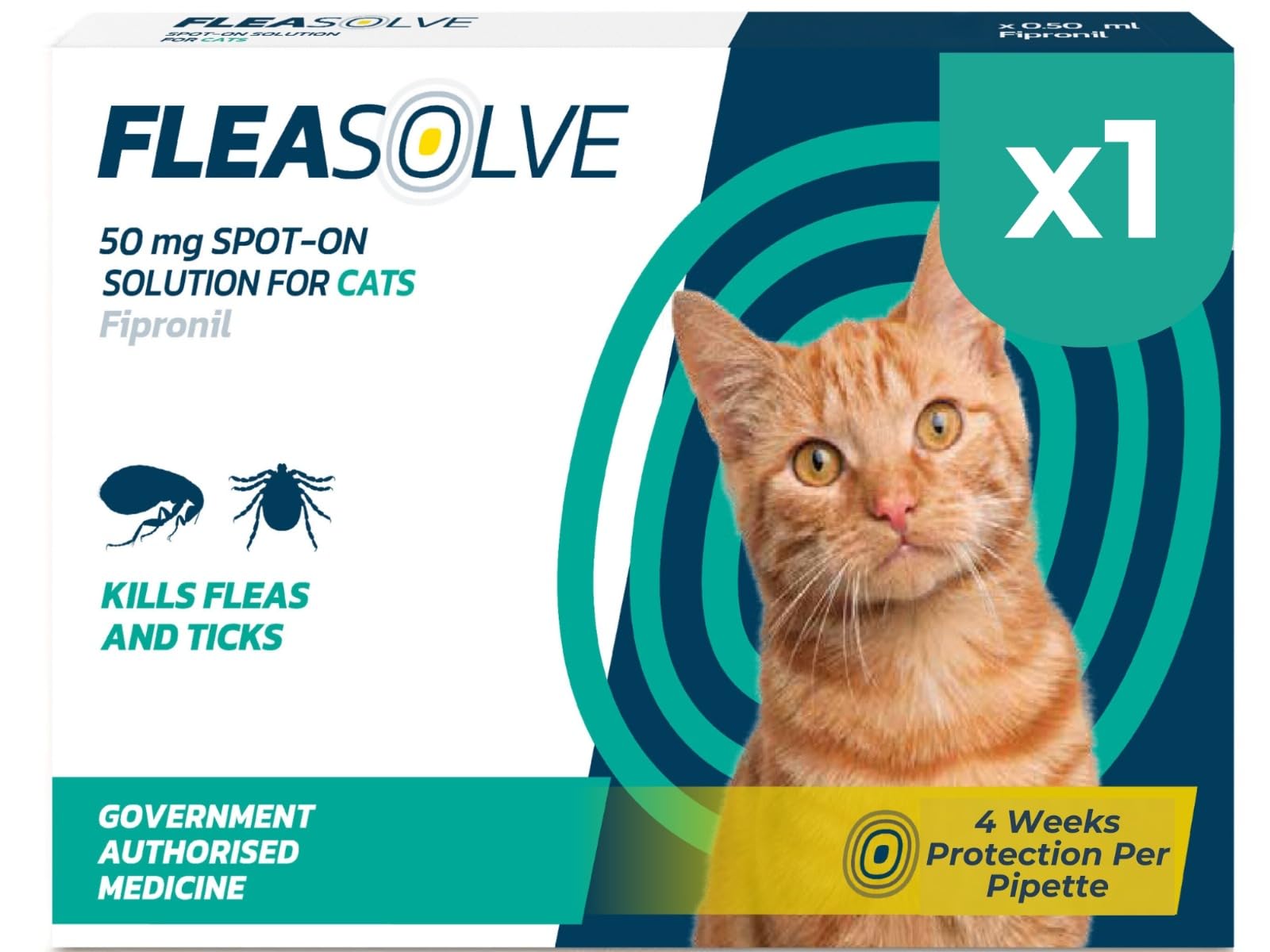 Cat Flea Treatment Spot On x 1 - Flea Treatment Cat Spot On for Cats & Kittens Over 1kg - 1 Pipettes, 1 Doses - Fast-Acting FleaSolve Solution