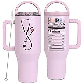 vaanshie Nurse Tumbler 40oz with Handle and Straw – Stainless Steel Insulated Travel Mug, Coffee Cup, Nurse Appreciation Gift for Women, Nursing Graduation, Birthday, or Christmas