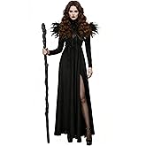 JEGERMIG Women's Evil Witch Dress Set Halloween Role Play Dress Deluxe Witch Costume Accessories