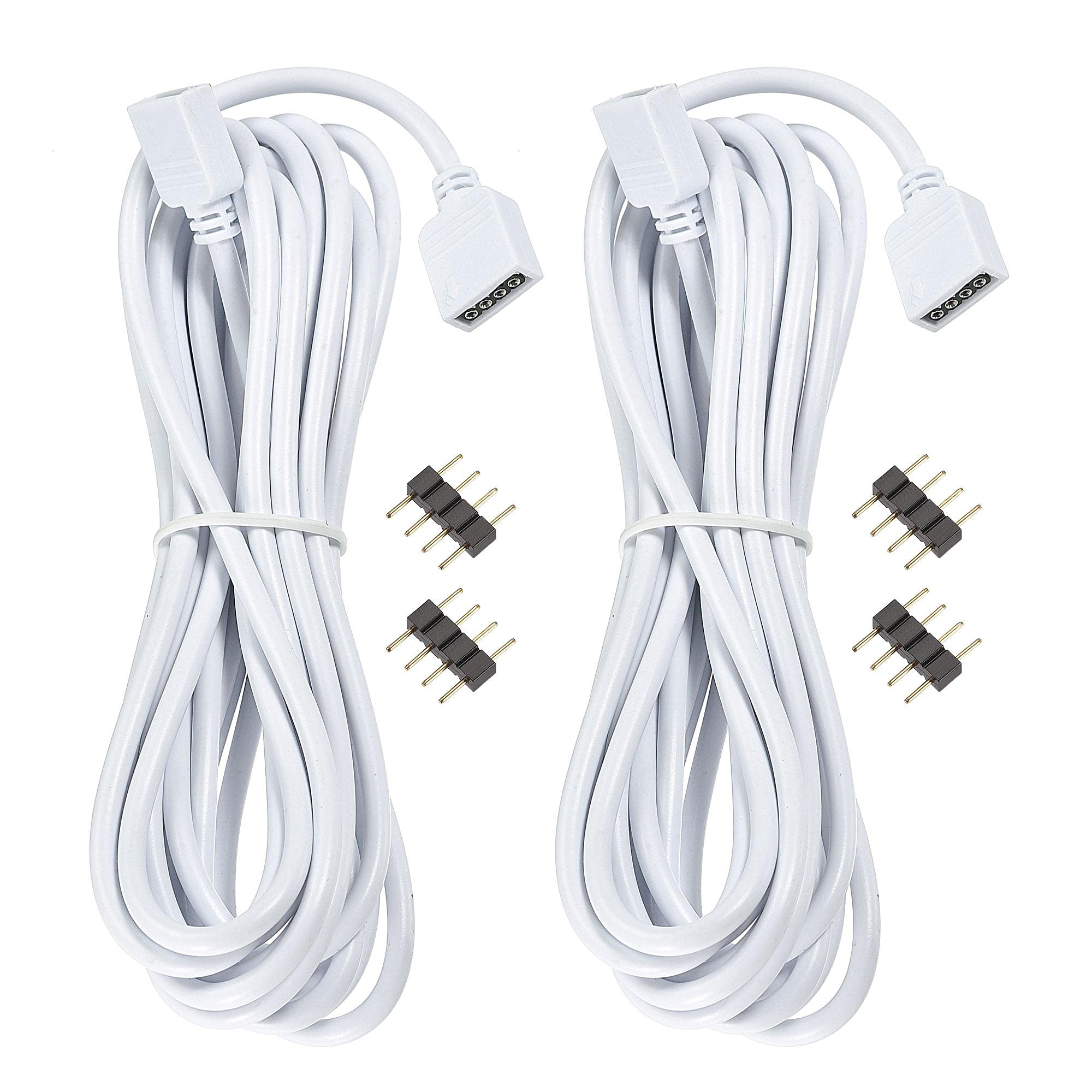 sourcing map 4 Pin 10mm RGB LED Strip Light Connector Extension Cable 3 Meters Length White 2Pcs with 4Pcs Male 4 Pin Plugs