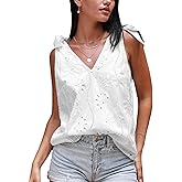 CUPSHE Women Tops V Neck Tie Shoulder Tank Cutout Sleeveless Tee Shirt Casual