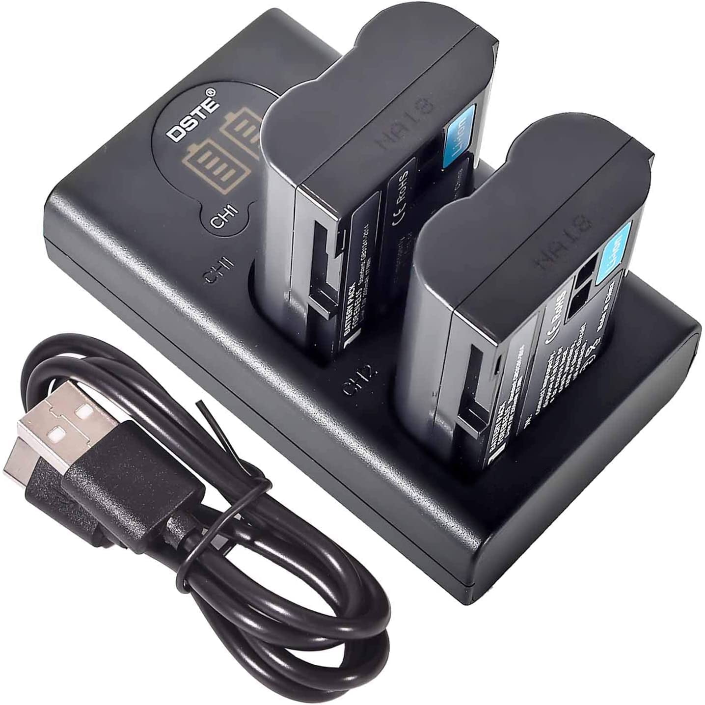DSTE 2x EN-EL15 Replacement Battery + Dual USB Charger with LCD Display Compatible with Nikon 1 V1,D7200,D7100,D750,D600,D7000,D800E,D810A Digital SLR Camera,Battery Grip MB-D11,MB-D12,MB-D15,MB-D17