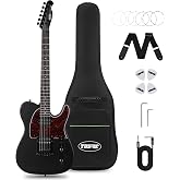 Tostar 39" Solid Body Electric Guitar for Beginner &amp; Intermediate, Black | Classic TL Single Cutaway Body, Dual Pickups, Canadian Maple Neck, 3-Way Switch, 6mm Padded Gig Bag