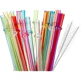 Breeze Sip 25 Pack 9.05" Plastic Reusable Replacement Drinking Straws | BPA-Free, 0.29 " Diameter Multicolor Straws with 2 Cleaning Brushes, fits 12-20 oz Tumblers, Mason Jars, YETI &amp; Stanley