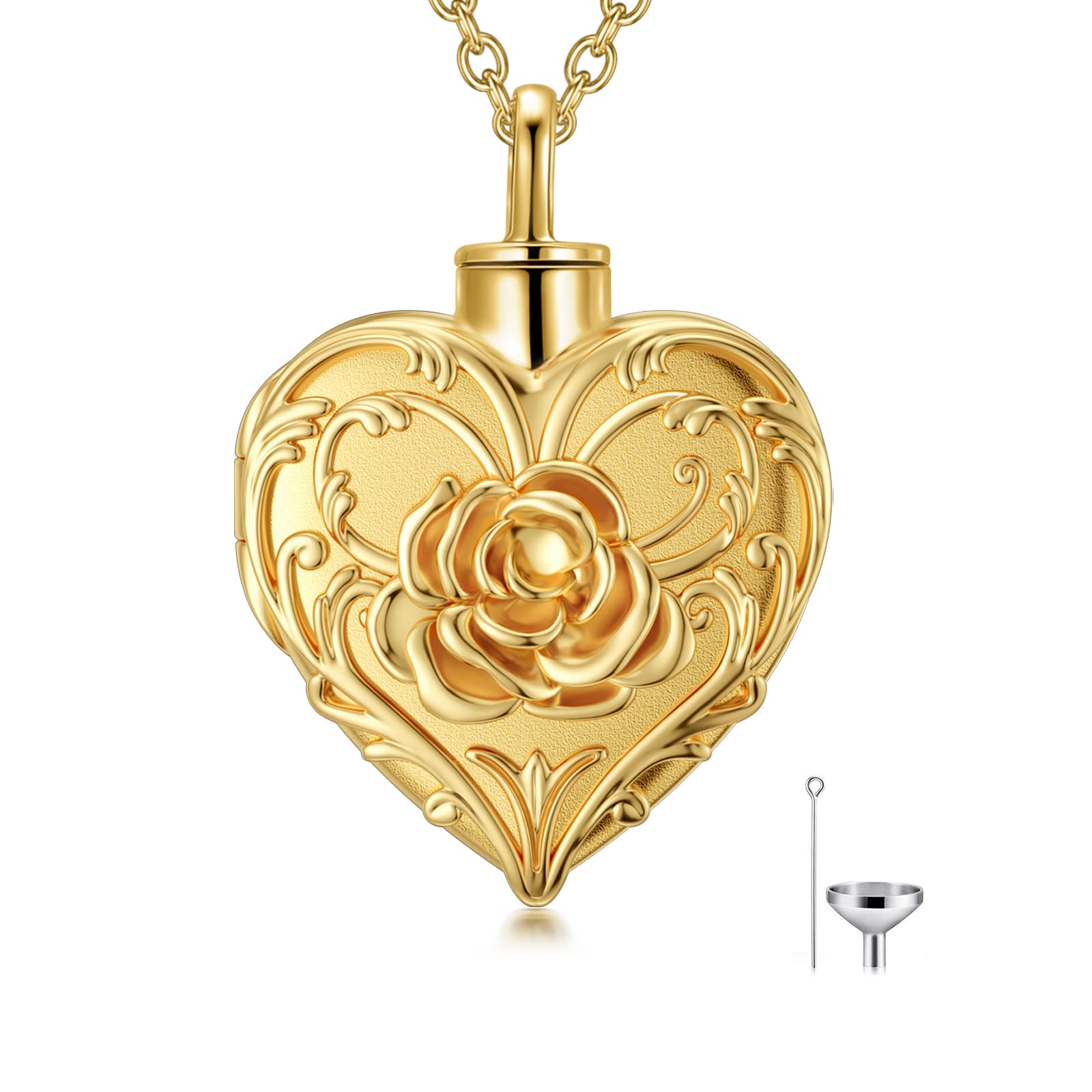 SOULMEET Gold Filled Flower Rose Cremation Jewelry for Ashes, Heart Rose Urn Necklace that Holds Human Dog Cat Ashes, Putting Ashes in Necklace to Keep Someone Always with You