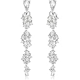 Crysdue Wedding Bridal Crystal Drop Long Dangle Earrings for Women, Sparkly Teardrop Marquise Cluster Rhinestone Earring Jewelry for Party Prom