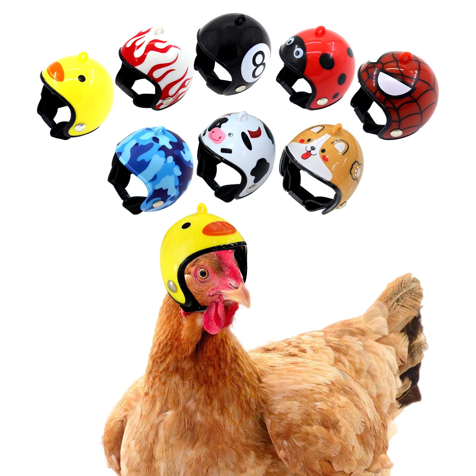 Photo 1 of Zaruatu 8 Pcs Chicken Helmet Safety Chicken Hats Adjustable Elastic Helmet Hens Helmet Parrot Bird Hat Pet Costumes for Small Pet Chicken Parakeet Pet Supplies