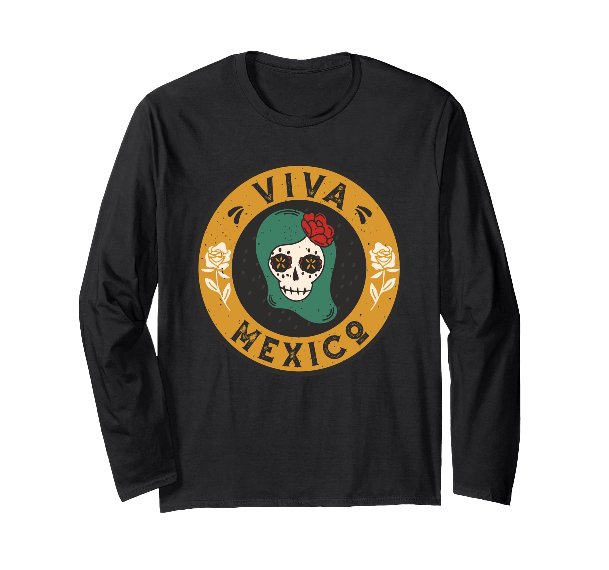 5 De Mayo Costume Pancho Skeleton Skull Para Hombre Mexico Long Sleeve T-Shirt