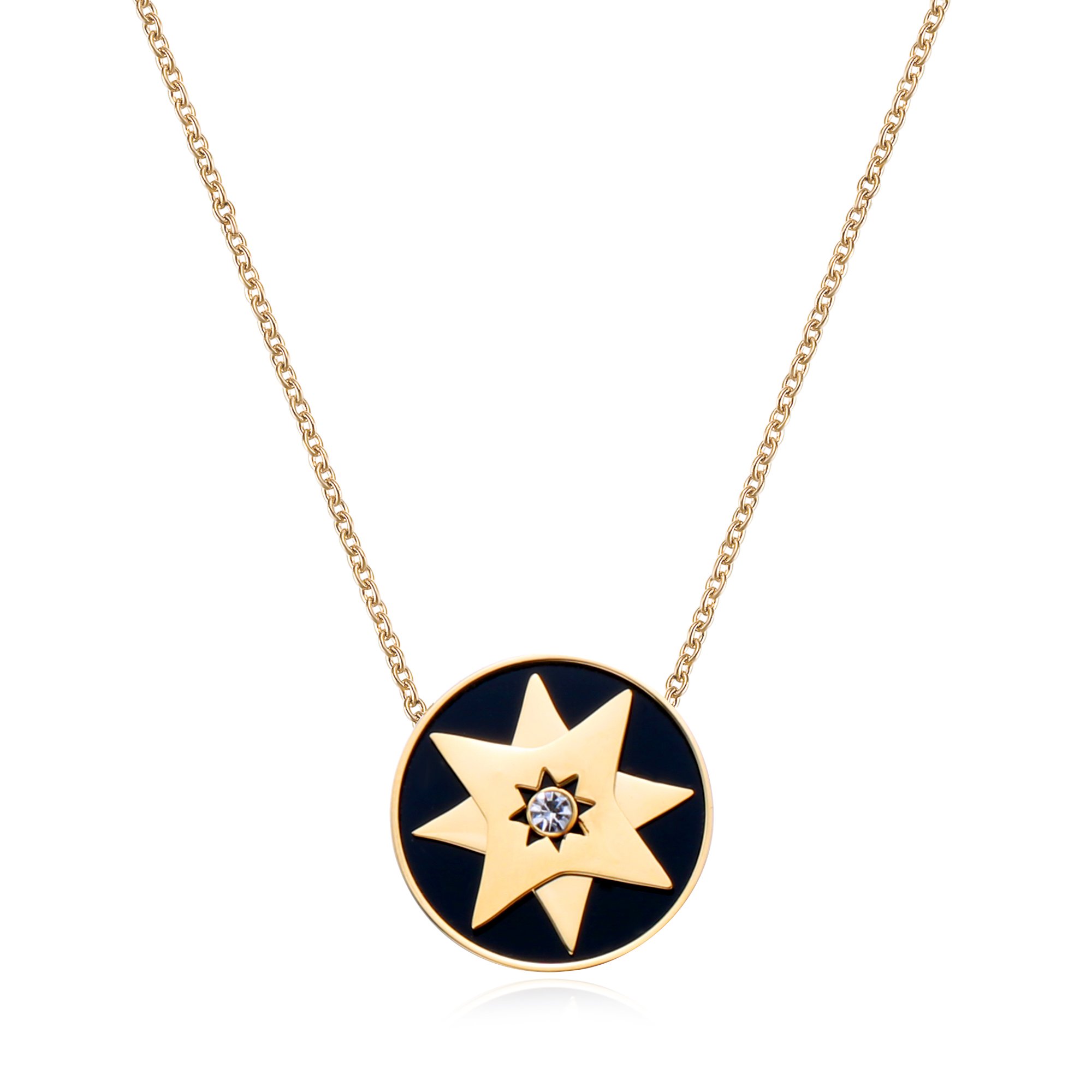 GEORGE · SMITH Moonlight Lover Charm Womens Pendant Necklace Gold Link Bracelets Crescent Moon and Star Element,Stainless Steel Jewelry Sets Birthday Gifts (Gold-star)