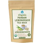 Lemongrass Pandan Leaf Tea Bags - Relaxing Thai Herbal Gourmet Organic Tea - Caffeine Free - 40 Tea Bags
