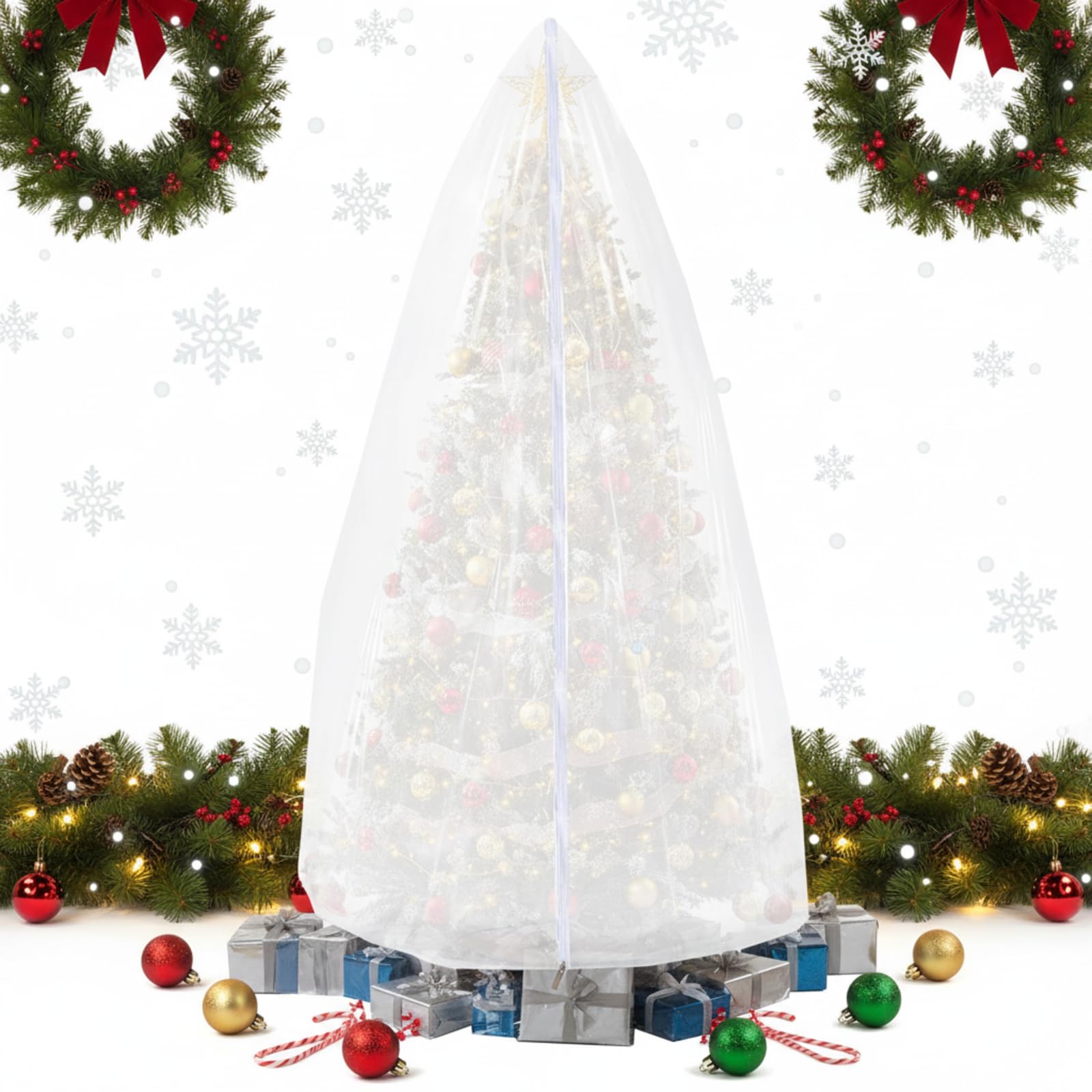 Photo 1 of Amylove 9.84 ft Upright Christmas Tree Storage Bag White Extra Large Jumbo Christmas Tree Removal Disposal Bag with Zipper Drawstring Waterproof Tear Proof Upright Cover for Xmas Daily Home Storage