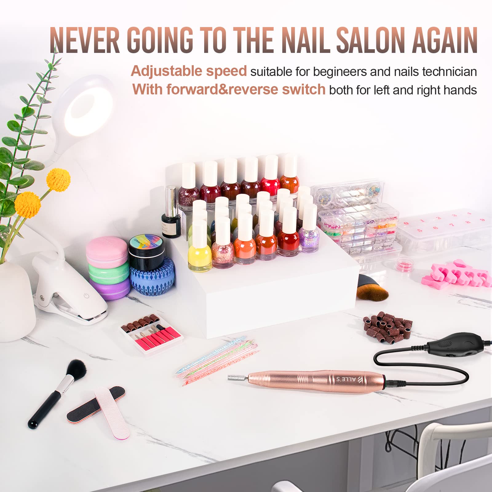 20000RPM Electric Nail Drill Compact Portable Efile Professional Manicure Pedicure Nail File Drill Kit for Acrylic, Gel Nails and Home Salon Use, Gold - Image 3