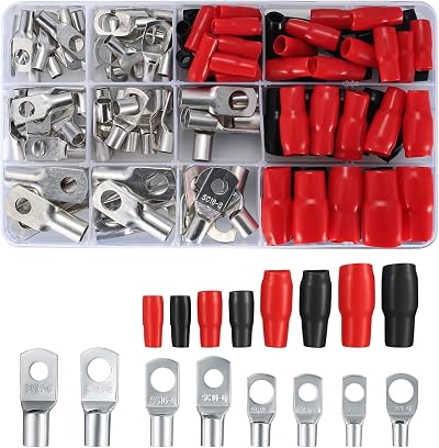 Zhujiehigh 120 Pcs Bolt Hole Tinned Copper Ring Terminal Set 60+60