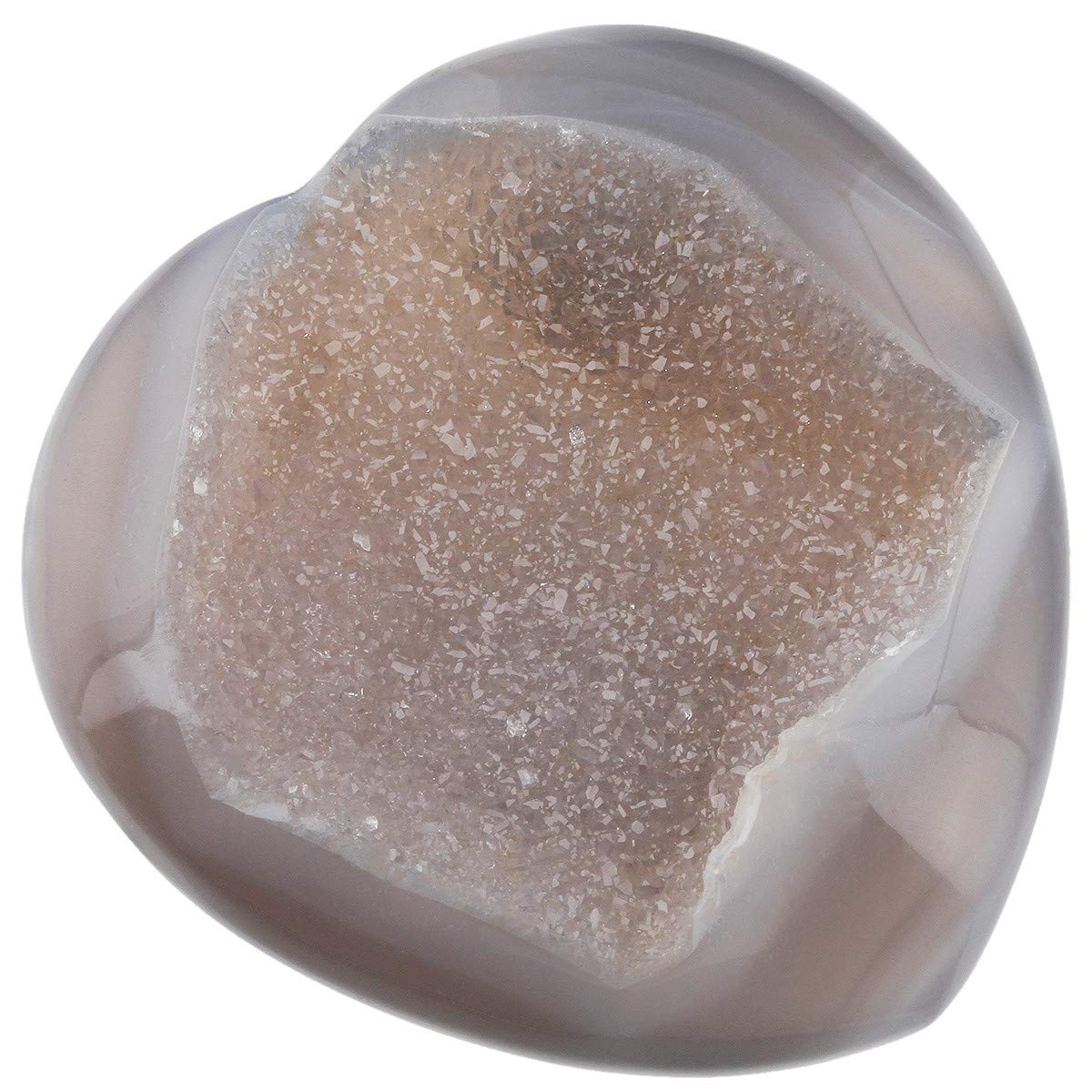 KYEYGWO Agate Geode Puff Heart Healing Crystals Love Stone, Pocket Stones Palm Worry Stone for Reiki Meditation Balancing, 1.7"-2.4" (1 PCS)