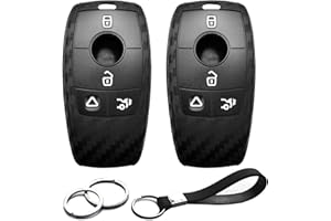INFIPAR 2pcs Compatible with Mercedes Benz Key Fob Cover Case Key Chain fit for A B C E G S CLA CLS GLA GLB GLC GLE GLS Glass Accessories Protector Keyless Remote Holder Carbon Fiber Black