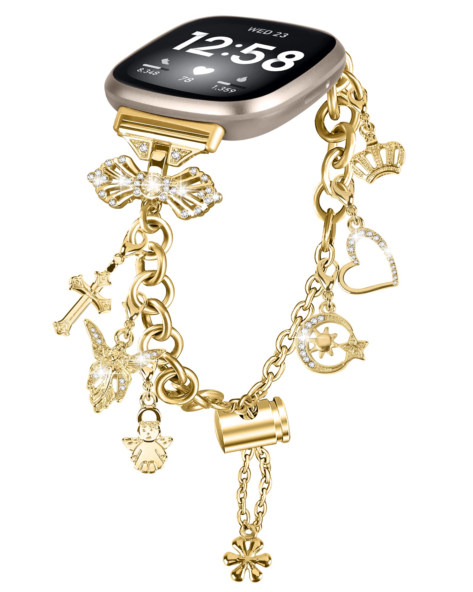 Gimuk Fitbit Versa 4/3 and Sense/Sense 2 Stainless Steel Band - Women's Metal Strap With Bling Diamonds - Adjustable Replacement