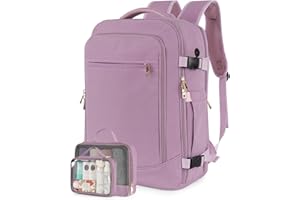 FALARK INC Carry on Travel Backpack for Women, Flight Approved 40L Travel Bag with 2 Packing Cubes, Personal Item Size Bookbag for College, Work, Travel, Purple