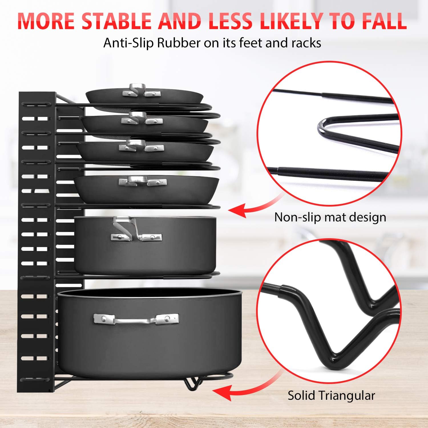 Pot Rack Organizers, G-TING 8 Tiers Pots and Pans Organizer, Adjustable Pot Lid Holders & Pan Rack for Kitchen Counter and Cabinet, Lid Organizer for Pots and Pans With 3 DIY Methods(Upgrade Version): Home Improvement
