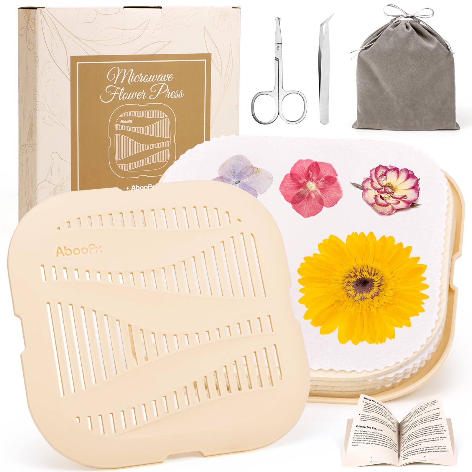 Photo 1 of Aboofx Microwave Flower Press Kit,8.4"x8.4" 4 Layers Quick Dry Flower Pressing with Washable Cloth for Pressed Flowers&Plant for DIY Art Craft Lovers,Beginners,Flowers Drying,Vibrant Color Retention