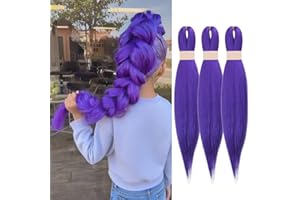 Siphis 26 inch Long Purple Braiding Hair Pre Stretched Synthetic Braiding hair Extensions for Braids, Purple Hair Extensions for Stage Party Halloween Costume Cosplay