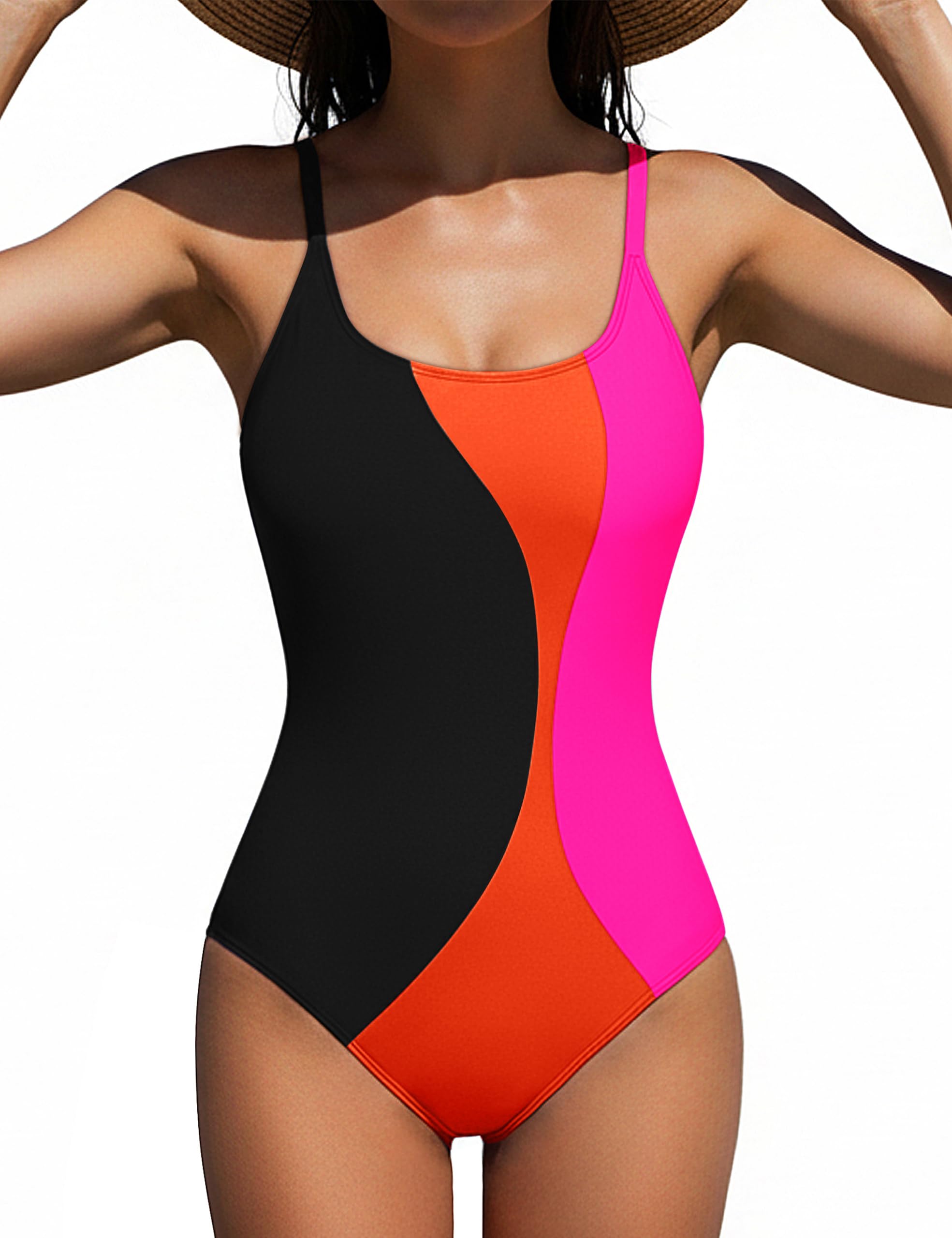 Photo 1 of BMJL Womens One Piece Bathing Suit Sporty Adjustable Straps Slimming Swimsuit Scoop Neck Flattering Swim Suit 2025(L,Black)