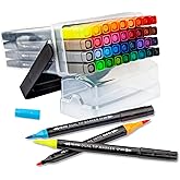 AIHAO Markers for Kids,Dual Tip Markers Set, Brush & Fine Tips, 36 Pack, Super Washable Marker With Stand Portable Box, Coloring, Doodling, Sketching, Art Supplies for Drawing, Journaling