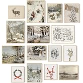 Roslynity Vintage Christmas Wall Art Prints Set of 15 Large Posters Reindeer Pine Tree Decorations Aesthetic Santa Claus Winter Snow Xmas Gallery for Living Room Home Bedroom Decor (UNFRAMED)