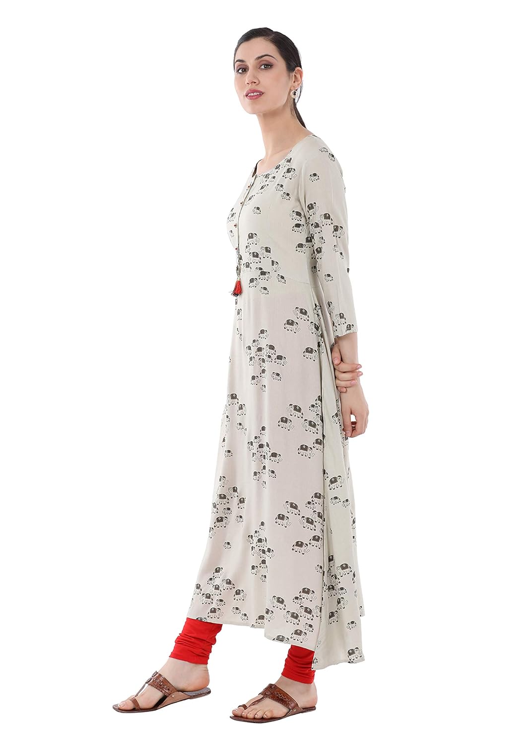 gulmohar jaipur women's a-line rayon kurti (brown)