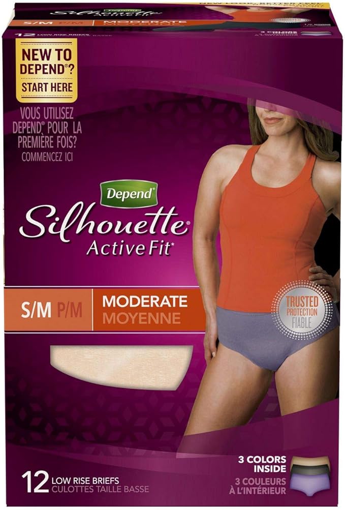 Depend Underwear Silhouette Active Fit, Beige & Black, Small/Medium, 12