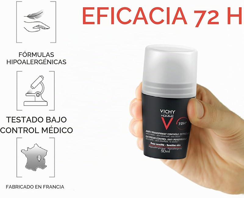 Desodorizante Homme 72H Roll On embalagem de 2 x 50 ml